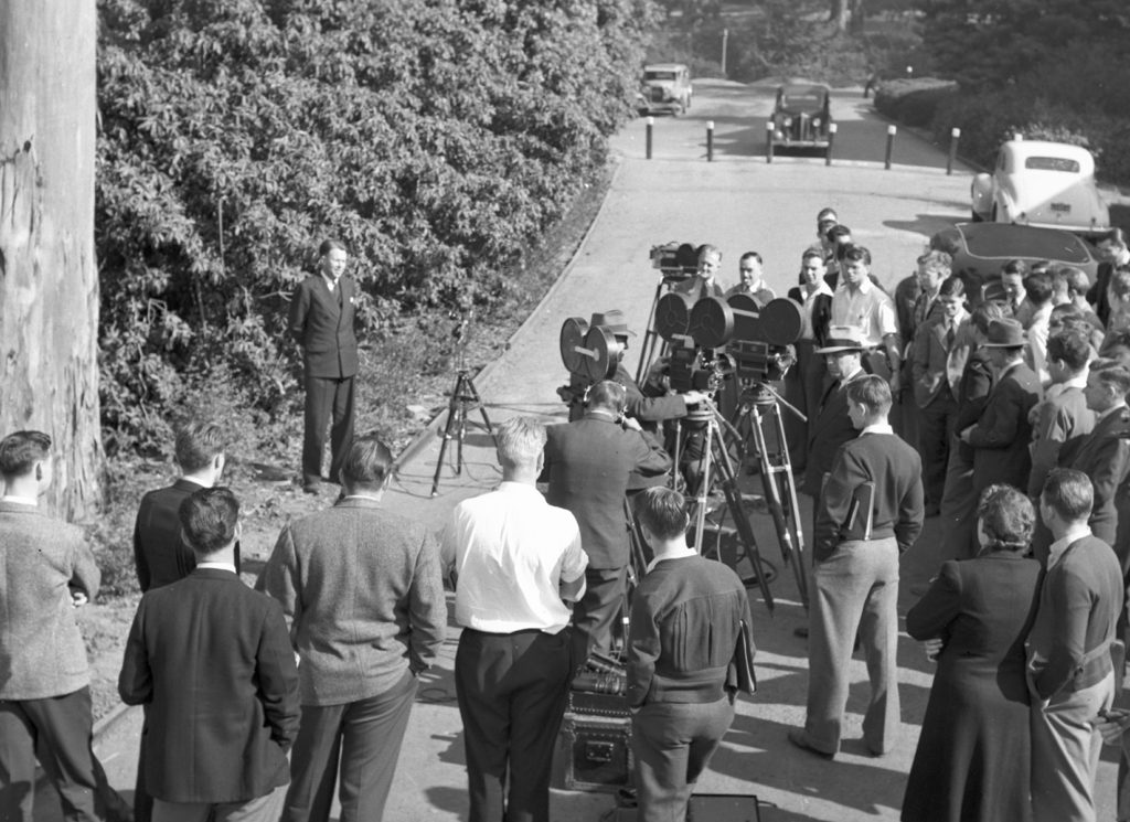 Filming of Ernest Orlando Lawrence giving Nobel Prize talk. Photo taken November 10, 1939.