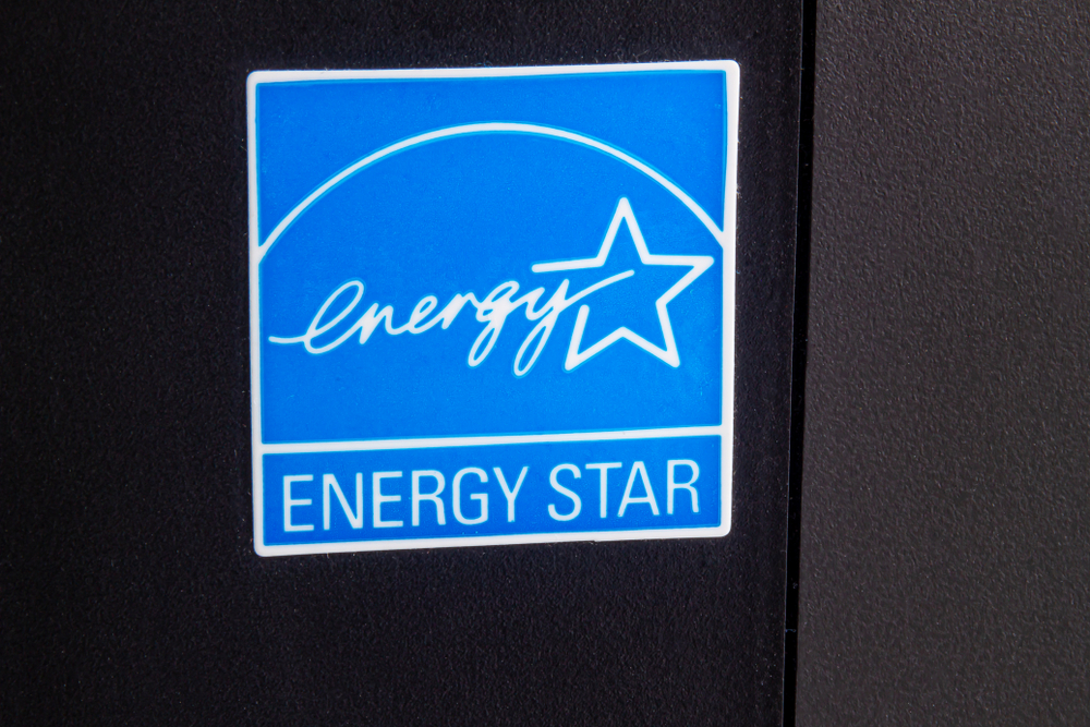 An Energy Star stamp on an electronic is awarded to certified energy-efficient products, homes, commercial buildings, and industrial plants.illustrative